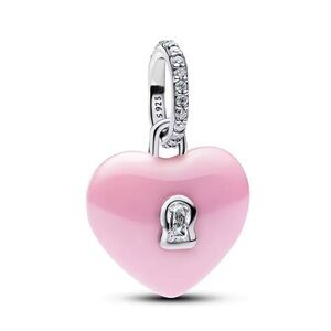 Pink Heart Charm with Silver Accents